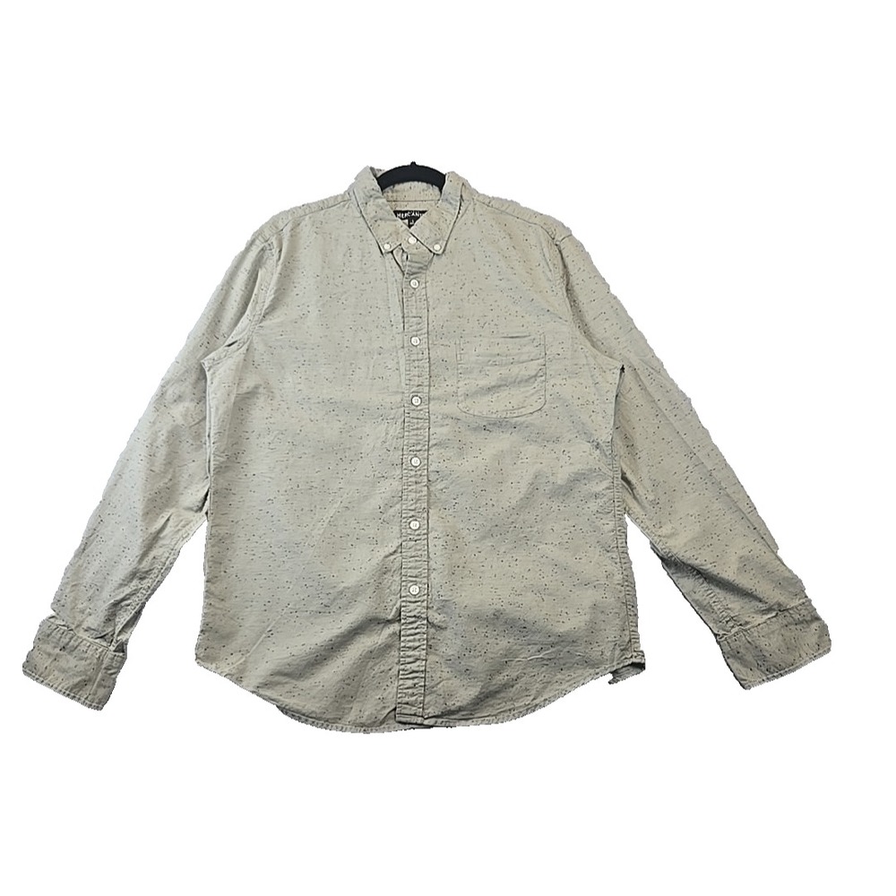 J Crew Mercantile Mens Shirt L Long Sleeve Button Up Black Dot Green Style K1628